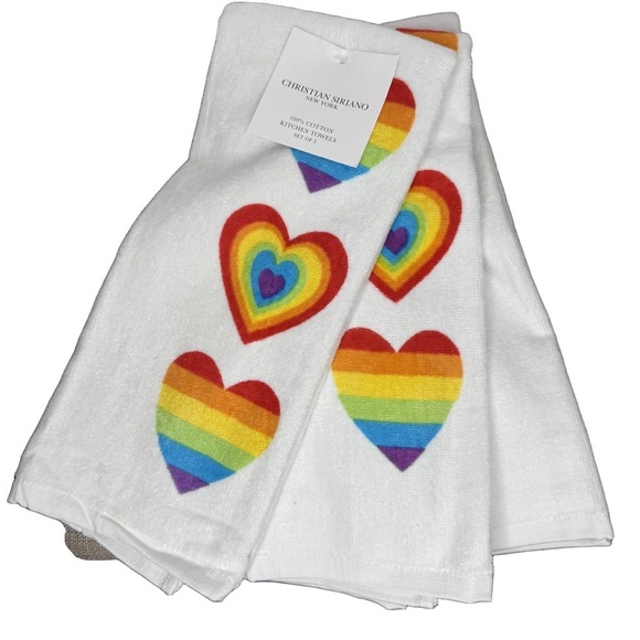 Christian Siriano Love Hearts Pride Rainbow Kitchen Towels Valentine’s set of 3 - Picture 1 of 4